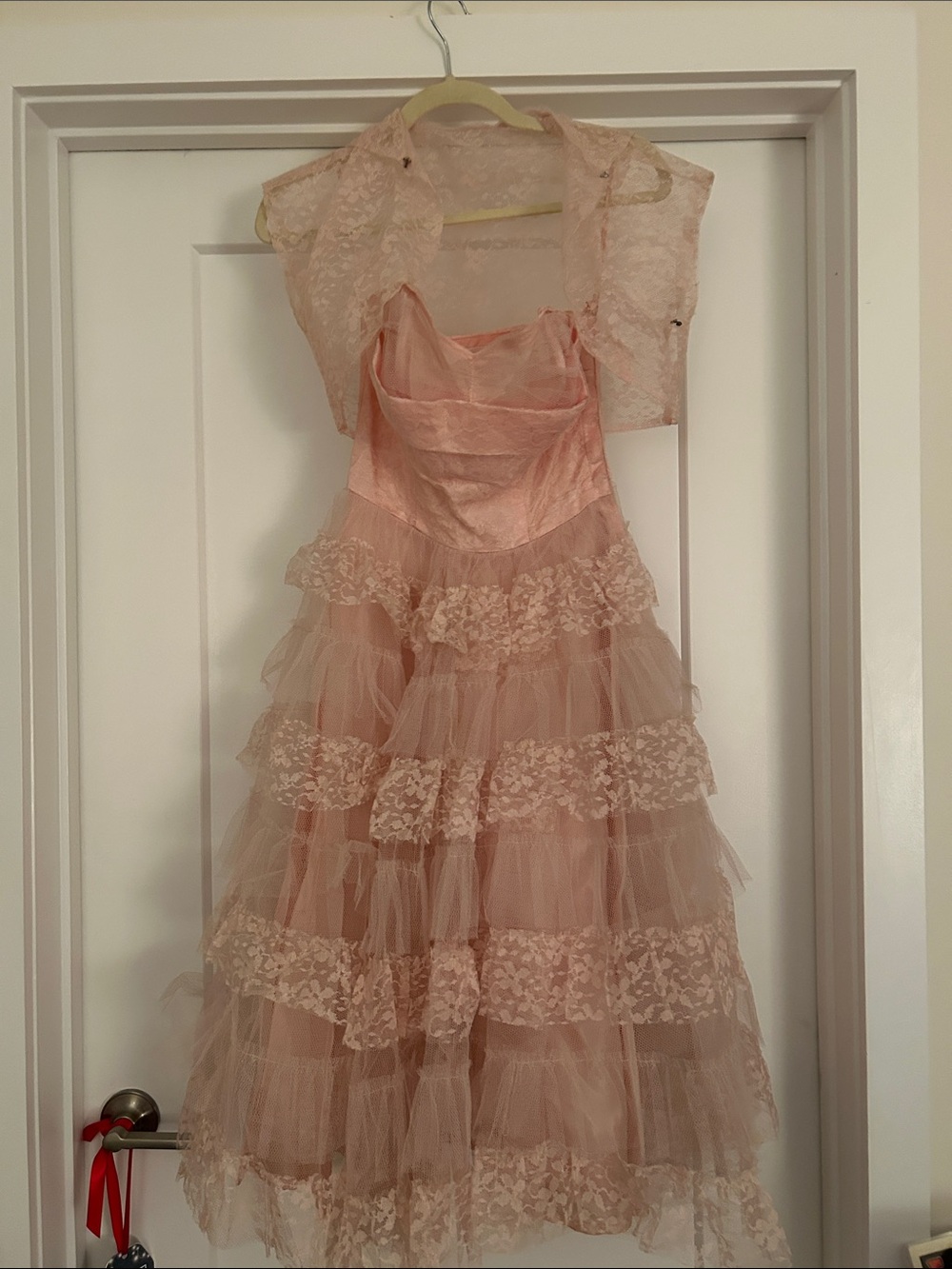 Womens' VintagePink Lace Tiered Party Dress with Bolero